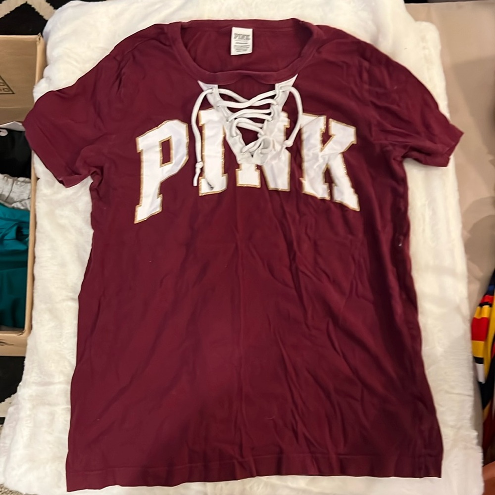 PINK lace up campus tee